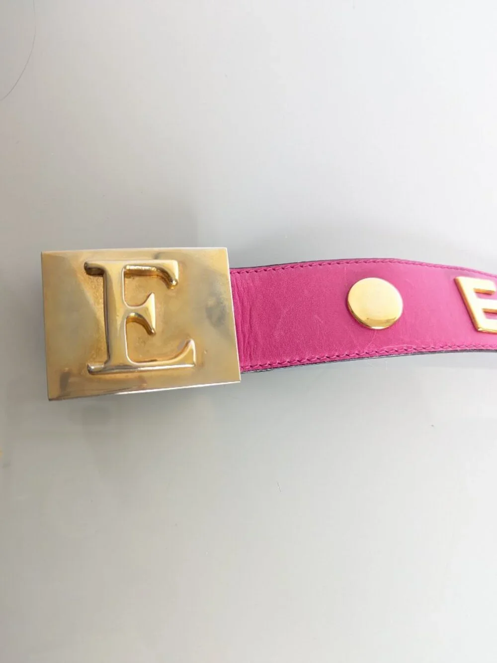 Escada Vintage Hot Pink Leather Belt Gold Tone Studded 